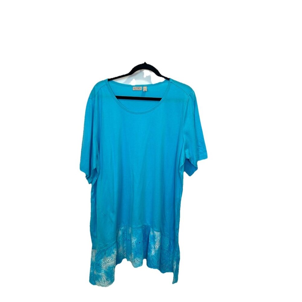LOGO by Lori Goldstein Cotton Modal Top With Tie-Dye Eyelet Hem 2X Blue A518965‎